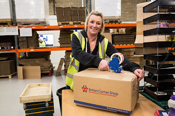 Packing more goods for delivery at the British Corner Shop